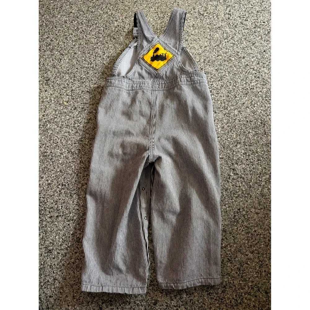 Gymboree Boys Train Conductor Hickory Stripe Overalls Blue White 2T-3T 2008